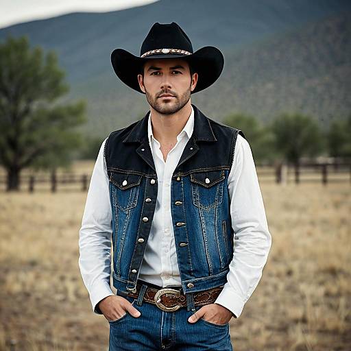 Young Man in Semi-Formal Cowboy Attire Outdoors