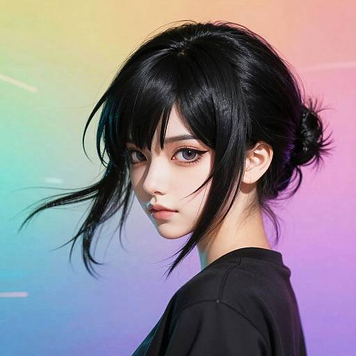 Stylized Anime Character with Black Hair