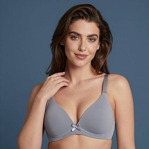 Smiling Woman in Gray Bra