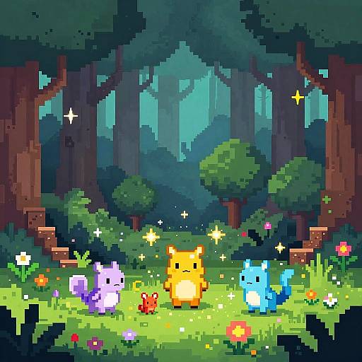 Whimsical Pixel Fantasy Forest