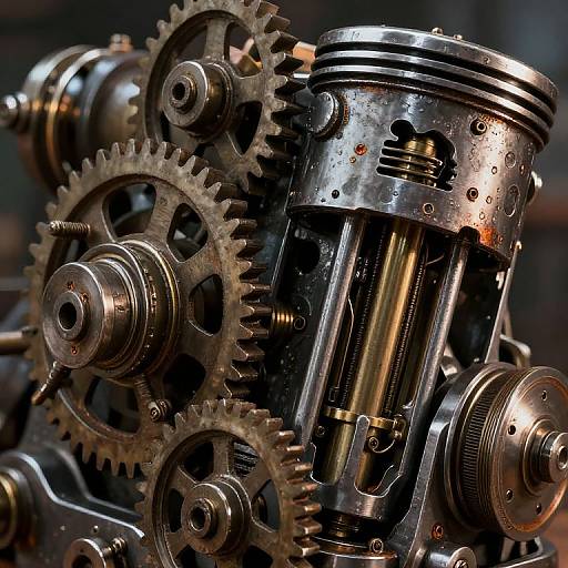 Steampunk Mechanical Engine Close-Up