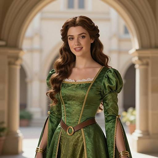 Woman in Green Medieval Esmeralda Costume