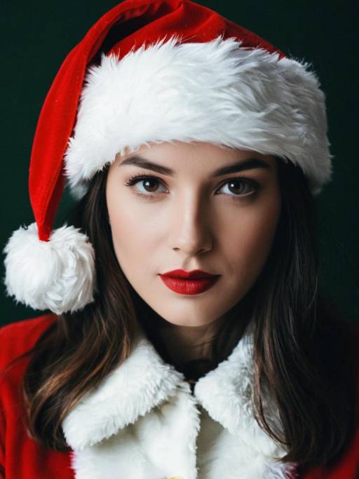 Woman in Santa Suit Hat Close-Up