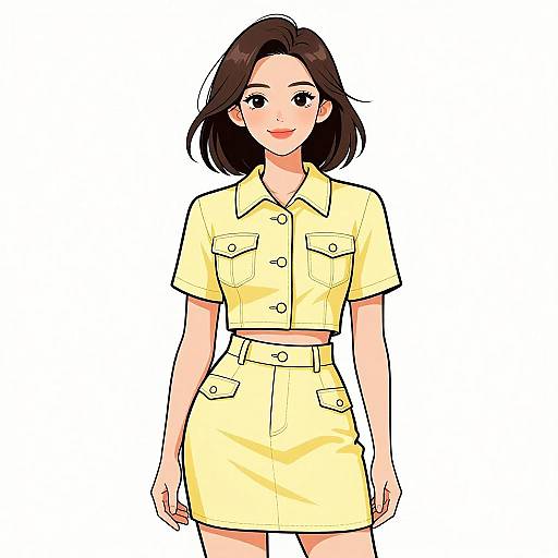 Smiling Woman in Retro Yellow Outfit