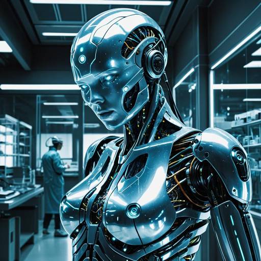 Futuristic Polished Neural Android in AI Lab