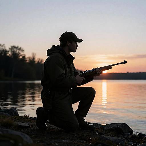 Peaceful Hunter at Sunset Lake