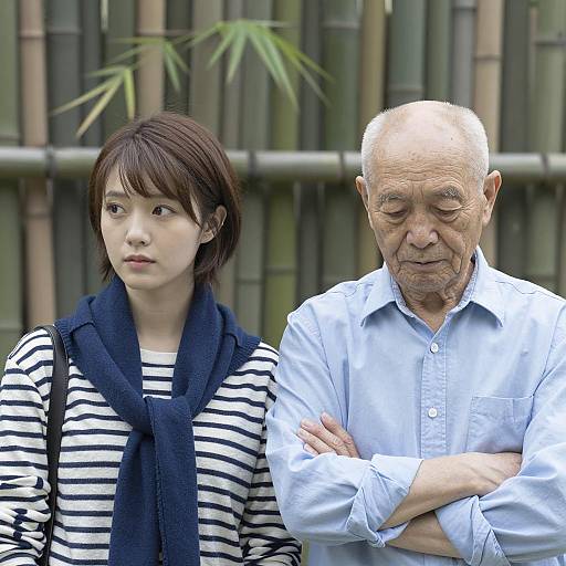 Young Woman and Elderly Man in Bamboo