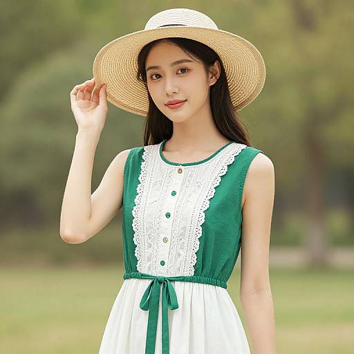 Woman in Green and White Dress