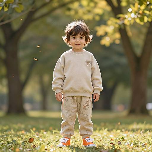 Boy in Sunny Park with Vintage Style
