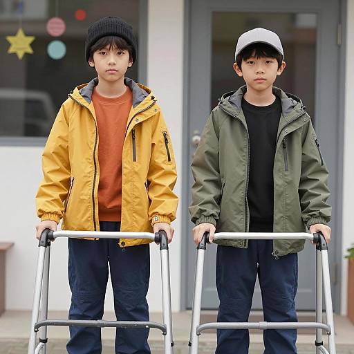 Two Boys with Walkers in Colorful Setting