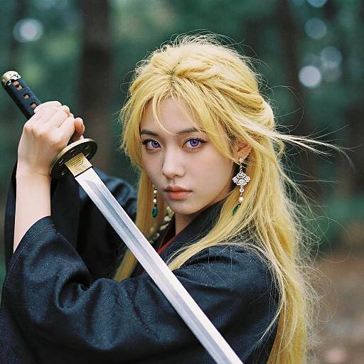 Ethereal Samurai in Enchanted Forest