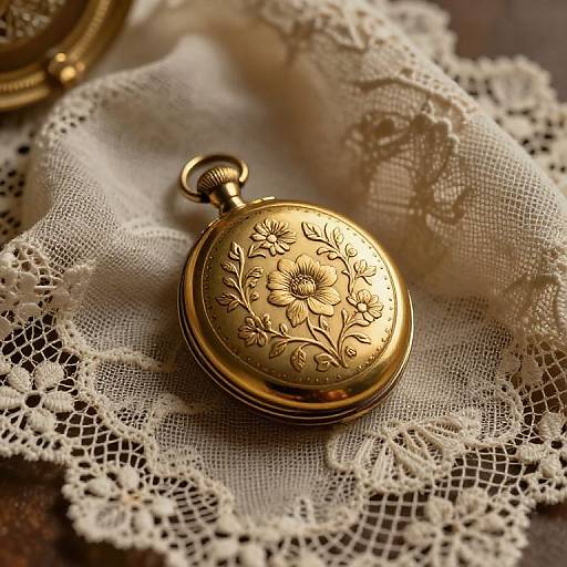 Golden Floral Locket on Antique Lace