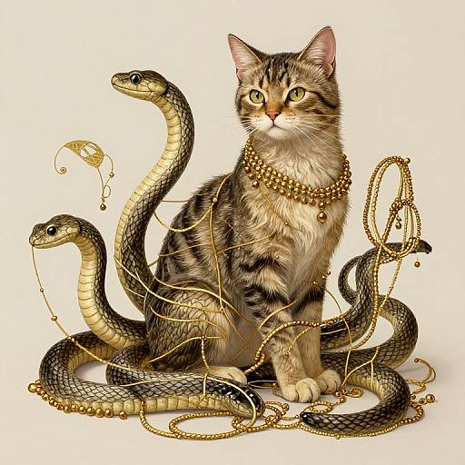 Mystical Cat Weaving Golden Tapestry