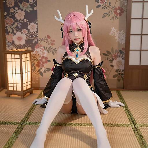 Anime Girl with Antler Hair Accessories