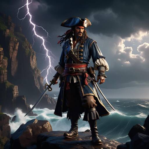 Fierce Pirate on Stormy Cliffside