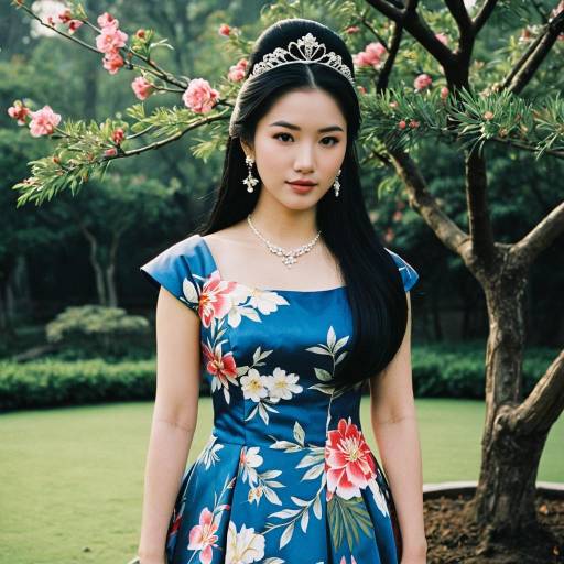 Woman in Floral Dress with Tiara Outdoors