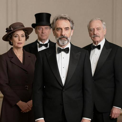 Formal Group Portrait with Middle-Aged Man in Tuxedo