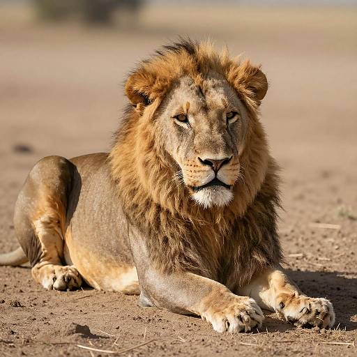 Majestic Lion Relaxing on Savanna