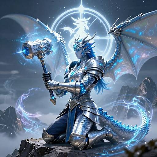 Dragonborn Paladin Praying on Mountain