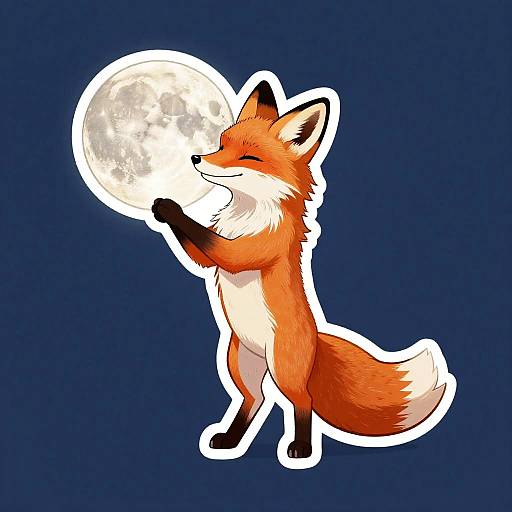 Fox Holding Moon Cut Sticker