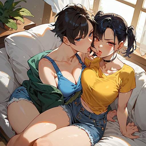 Smug Girl Eating Cookies Summer Scene