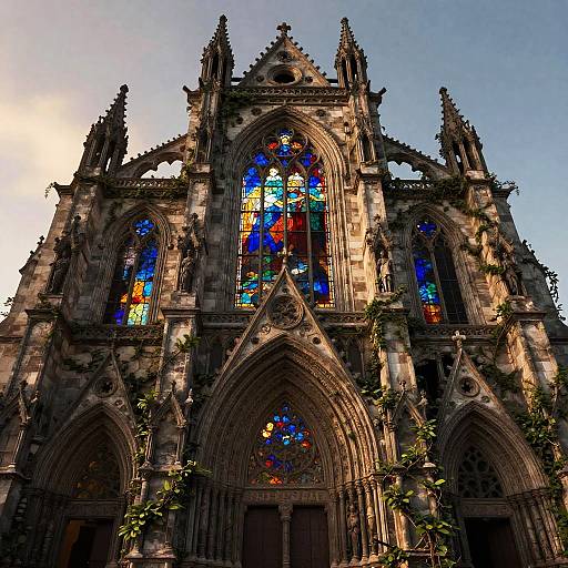 Surreal Stained Glass Cathedral at Golden Hour