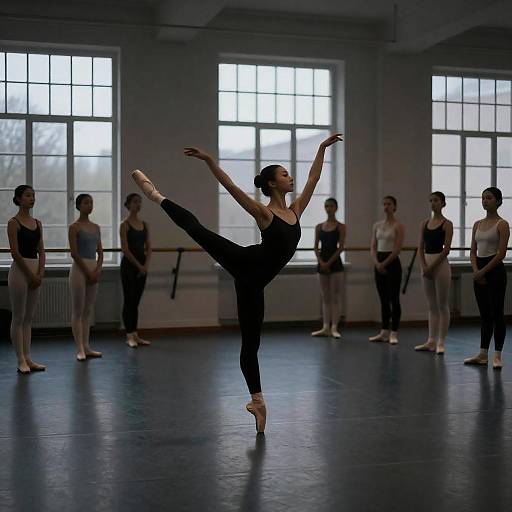 Dimly Lit Ballet Class High Kick
