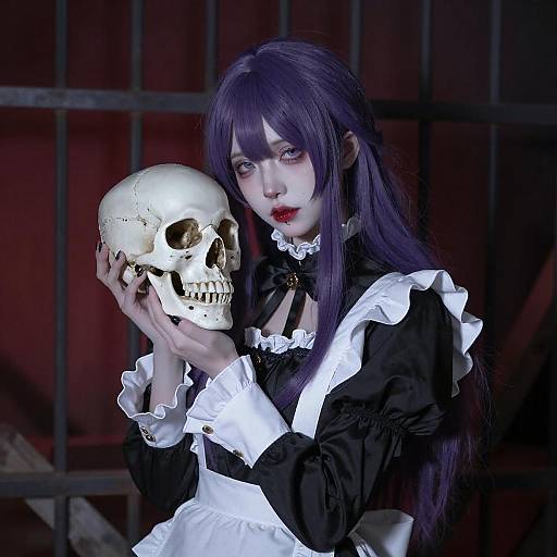 Melancholic Woman with Skull Artwork