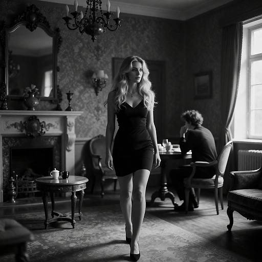 Sunlit Vintage Noir: Nude by Fireplace