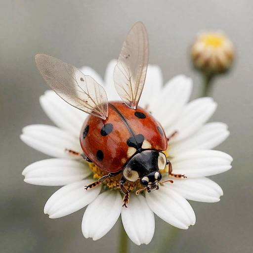 Vibrant Watercolor Ladybug on White Daisy
