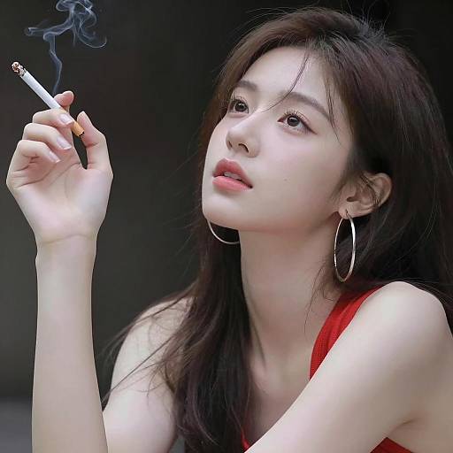 Young Woman Smoking Cigarette
