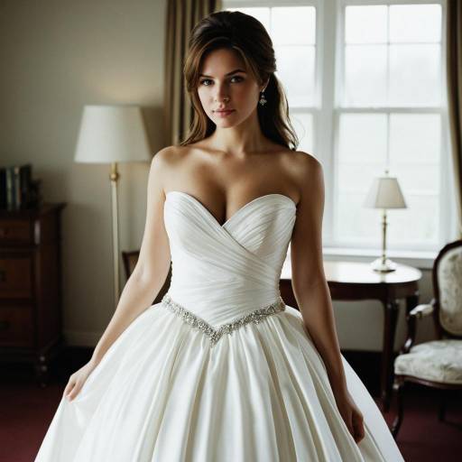 Bride in Elegant Strapless Wedding Dress