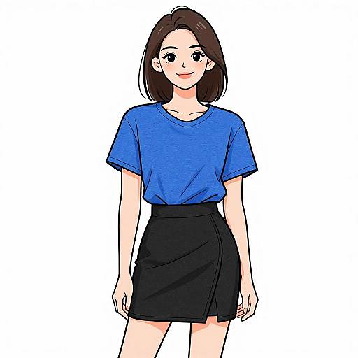 Smiling Woman in Casual Blue T-Shirt