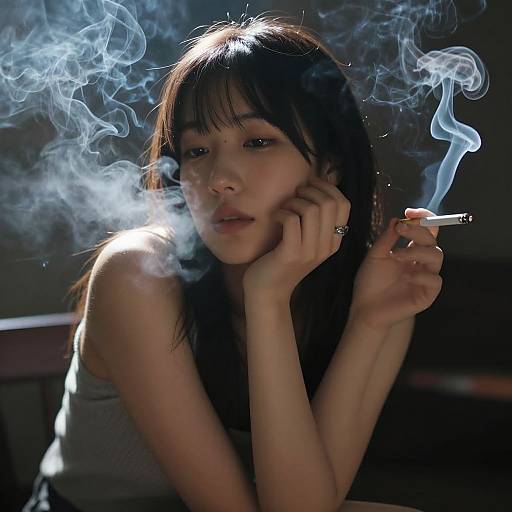 Cinematic Woman Smoking with White Smoke