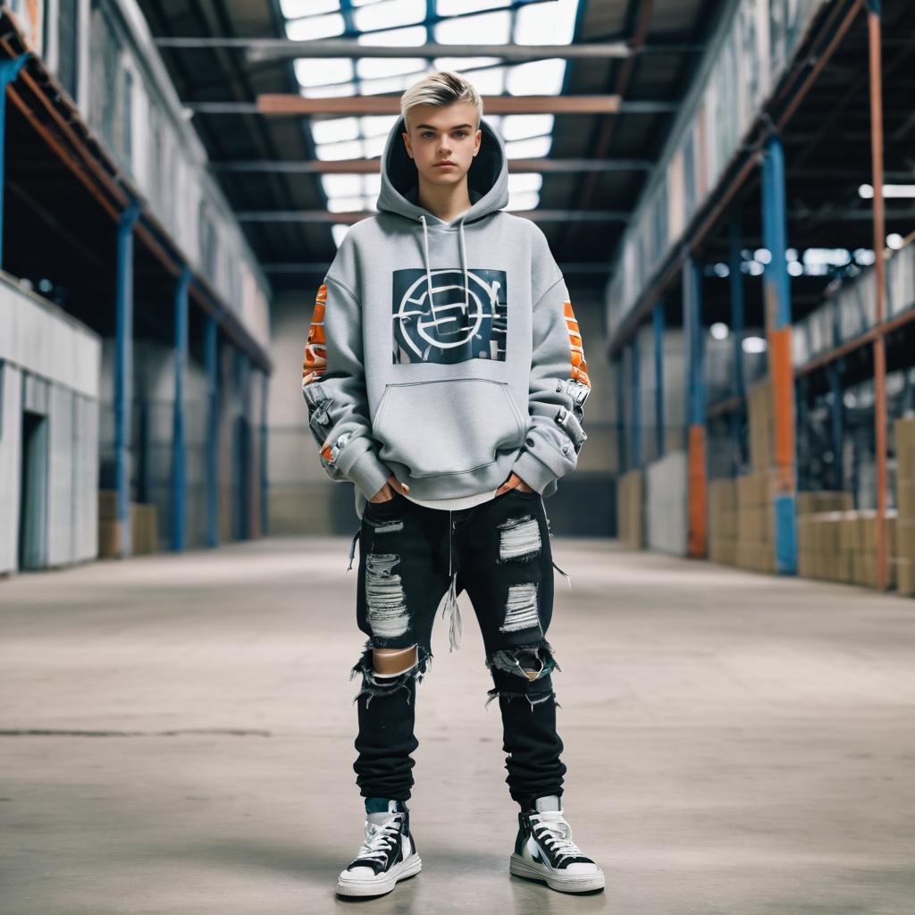 Rebellious Teen Style in Urban Warehouse