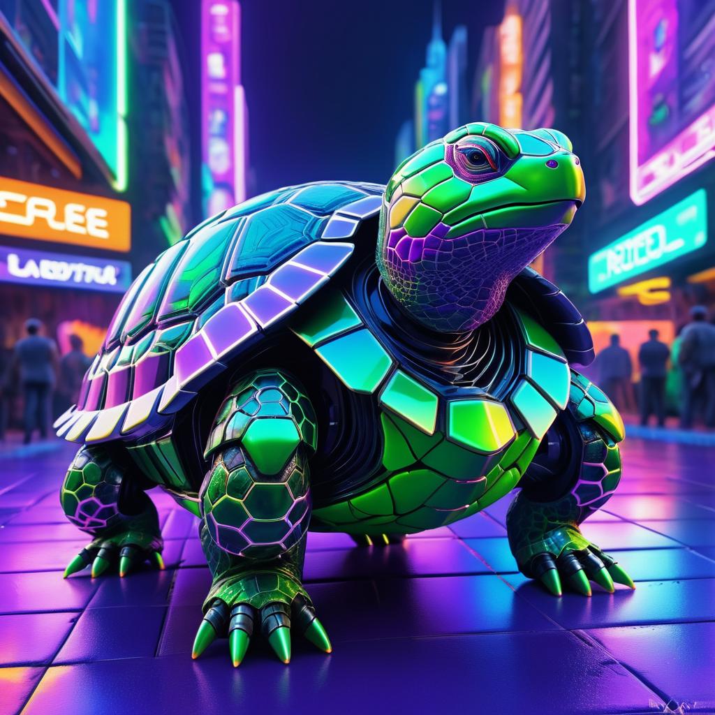 Futuristic Cyberpunk Turtle in Cityscape