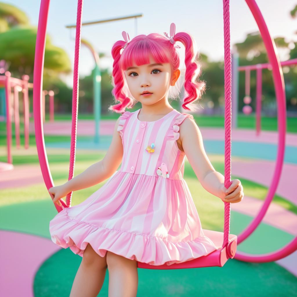 Whimsical Playground Scene with Young Girl