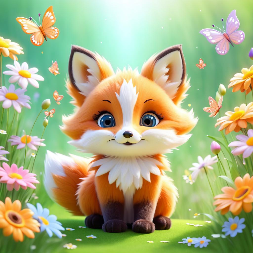 Adorable Kawaii Fox Surrounded by Nature