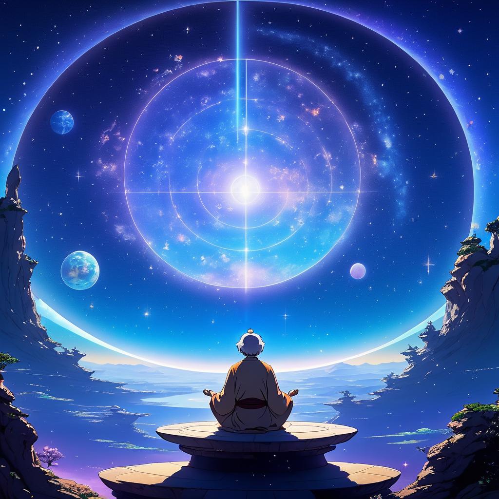 Meditating Sage in Celestial Space Scene