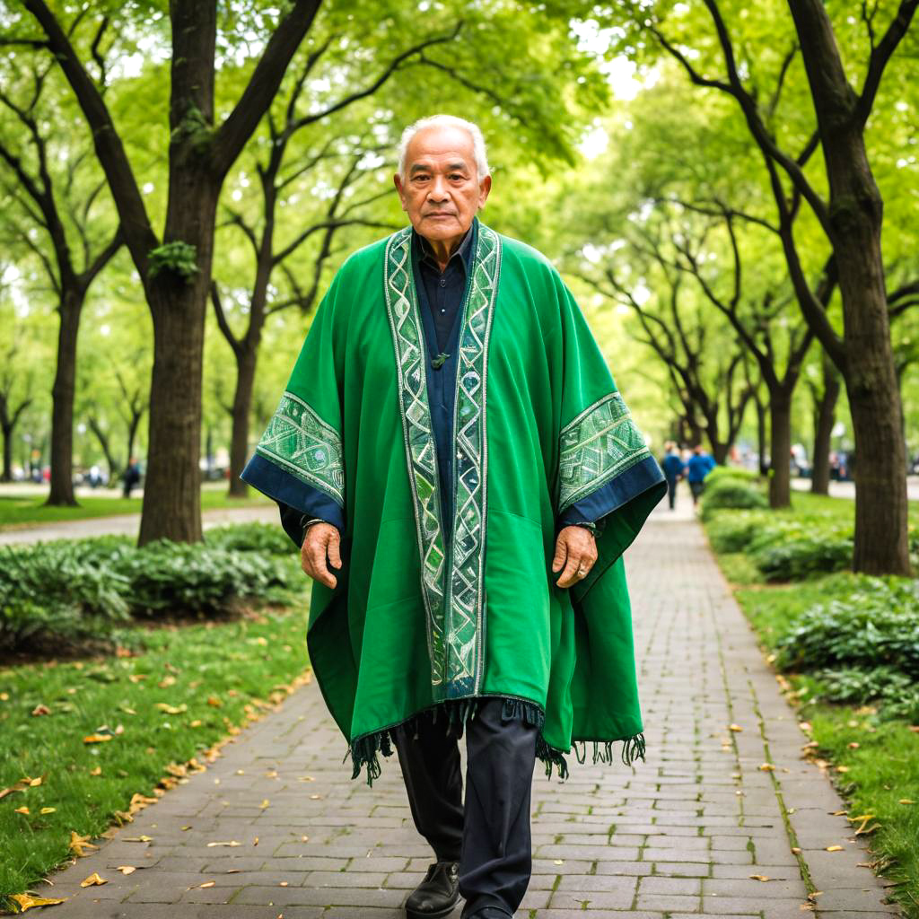 Elderly Man in Vibrant Poncho