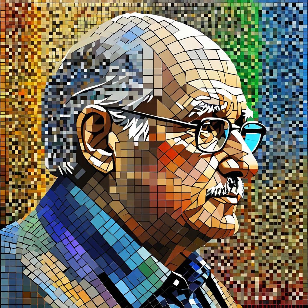 Artistic Mosaic of an Elderly Man's Profile