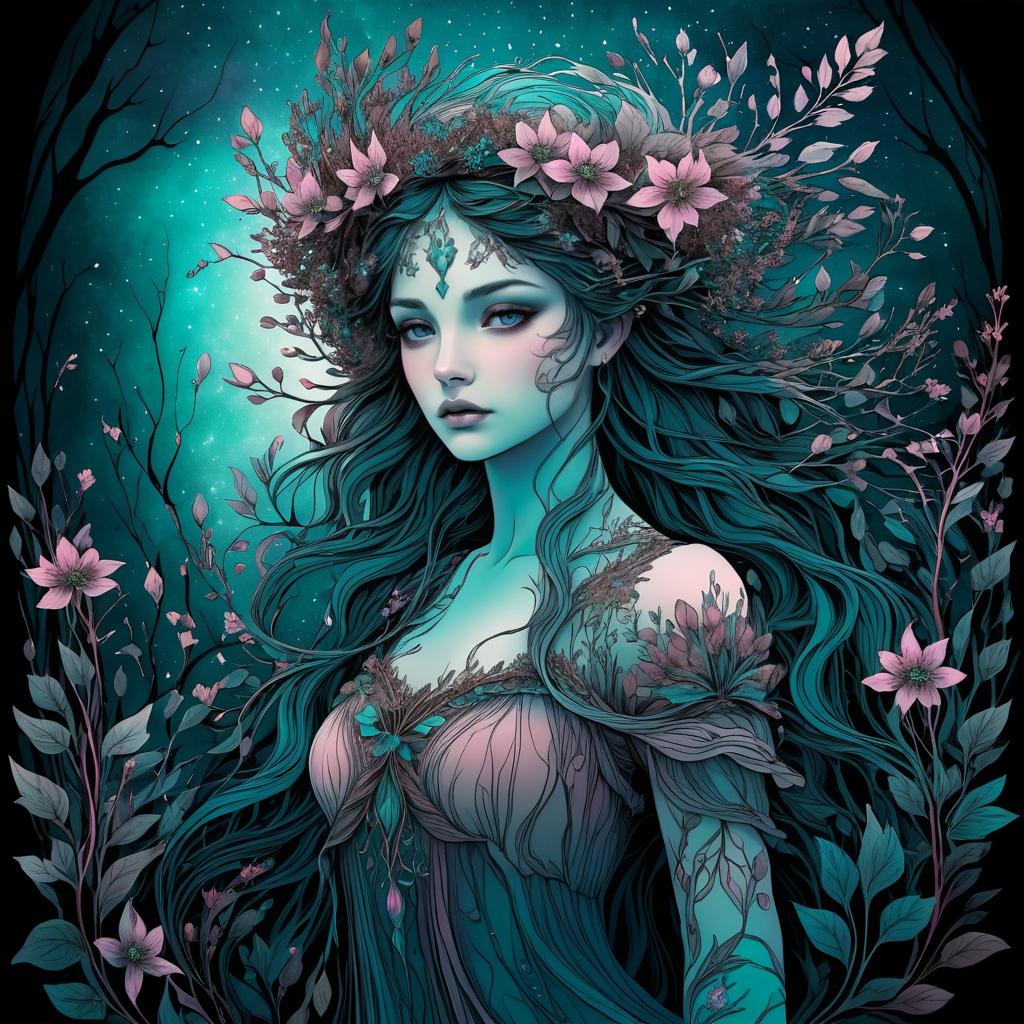 Whimsical Dryad in Ethereal Ink Art