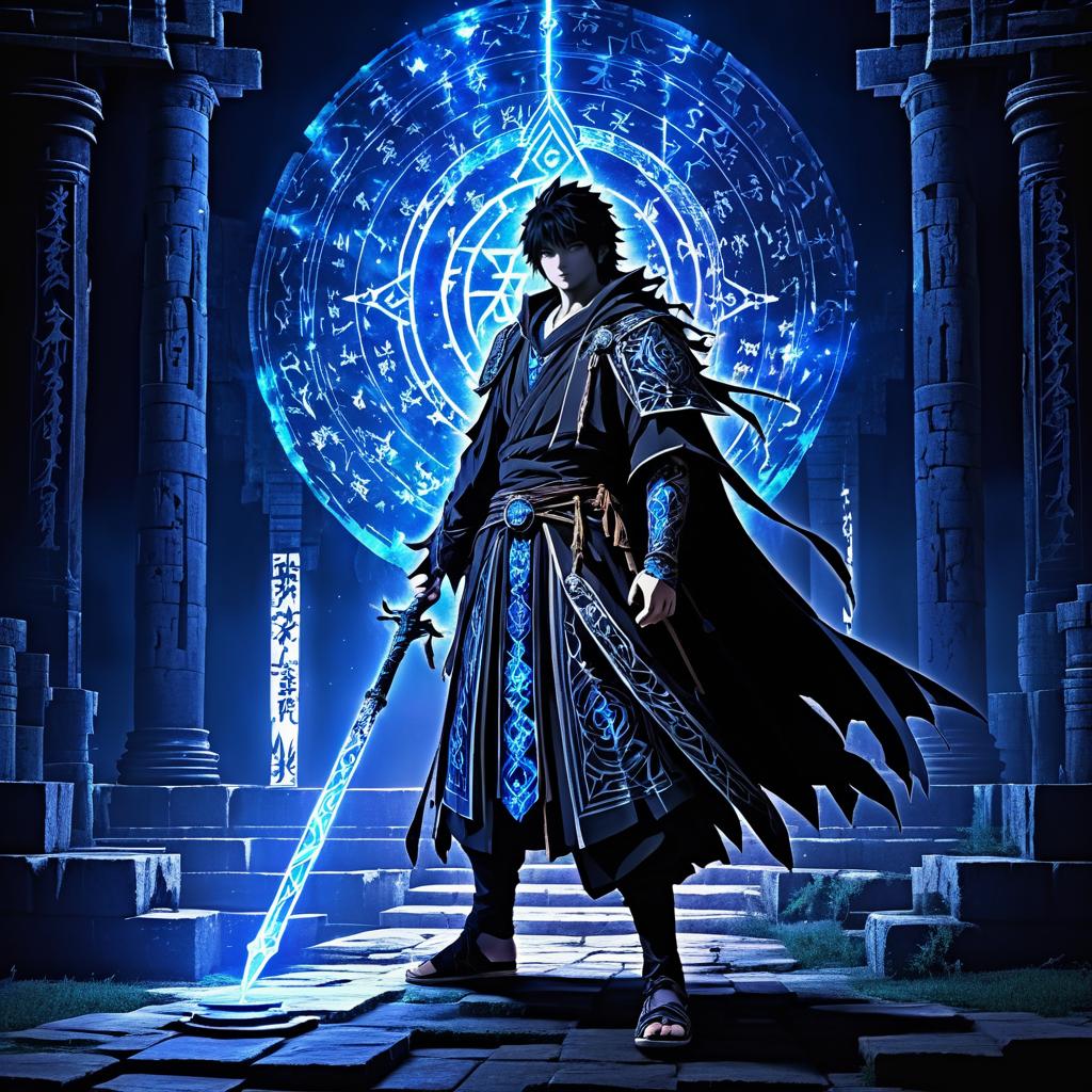 Lone Mage in Ancient Ruins Illustration