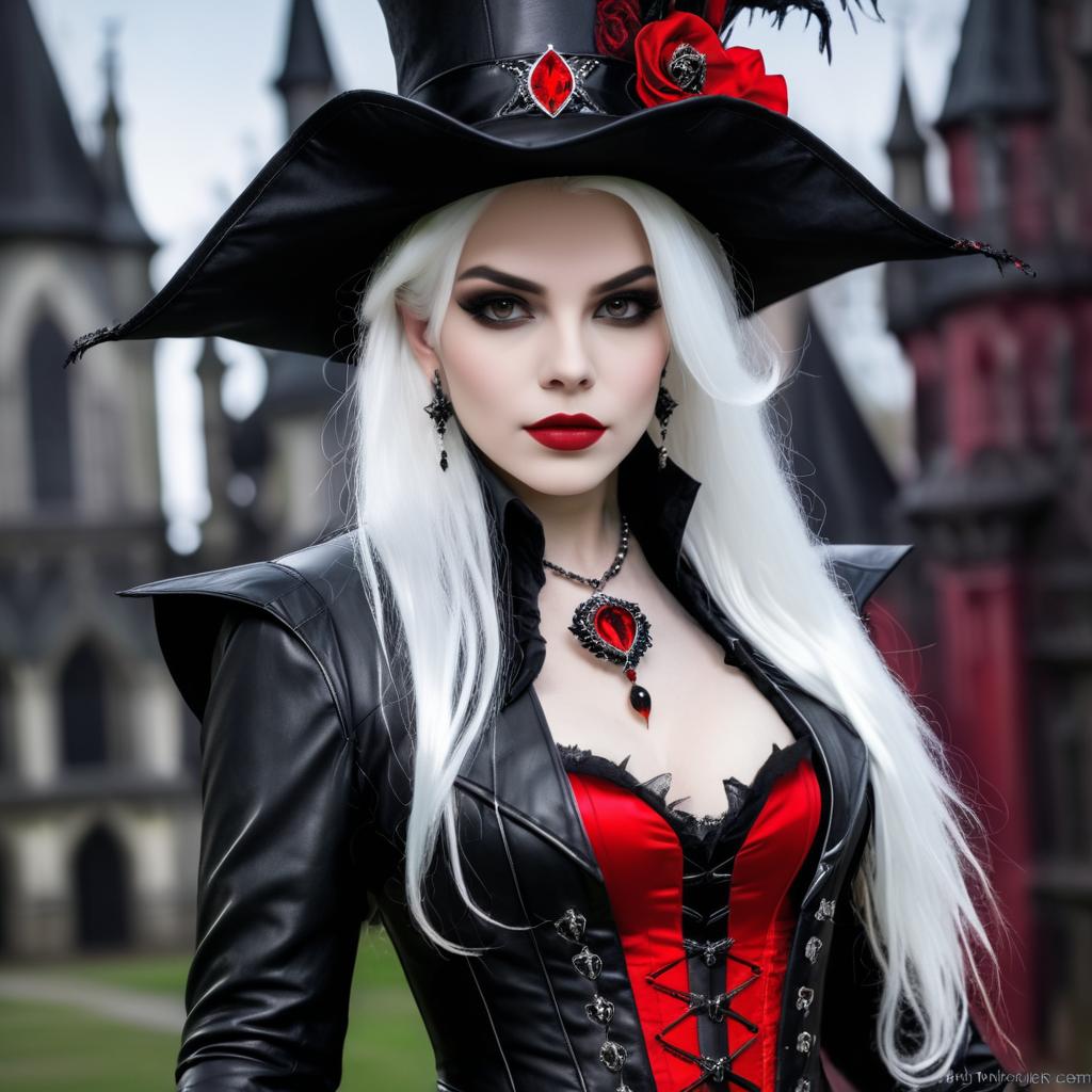 Elegant Gothic Vampire with Silver Hair