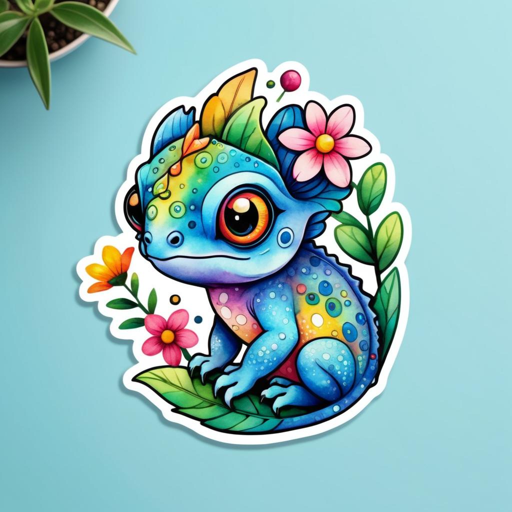 Vibrant Kawaii Chameleon Sticker Design