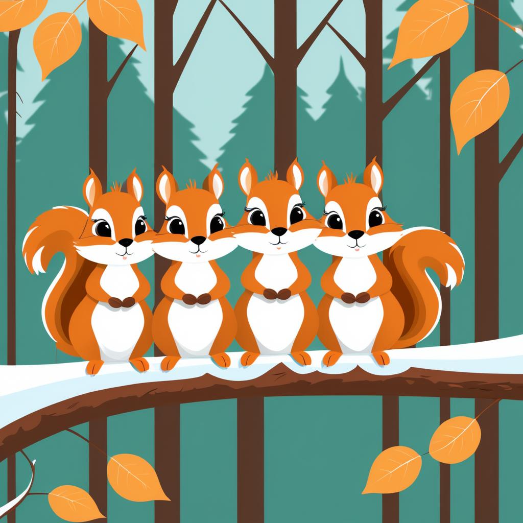 Whimsical Squirrels Cuddling in Nature