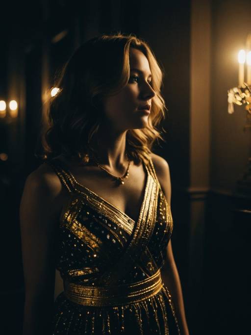 Woman in Elegant Gold Dress Portrait