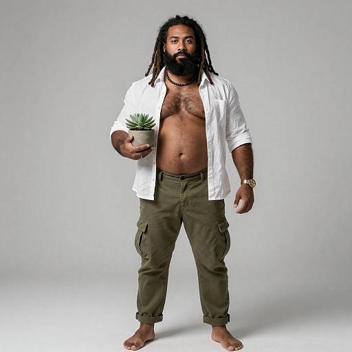 Man Holding Potted Succulent Plant