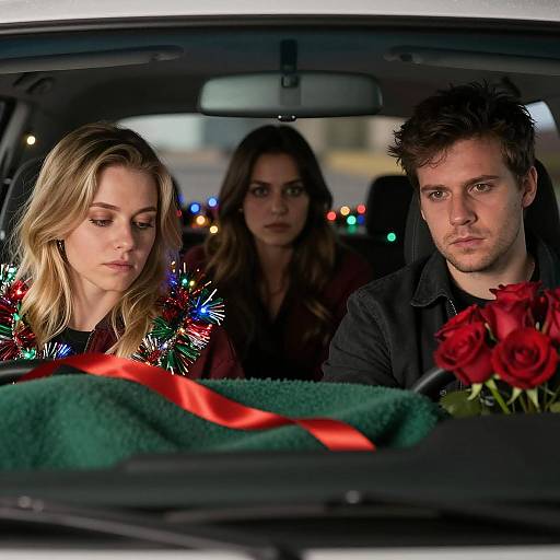 Intimate Christmas Car Scene with Friends
