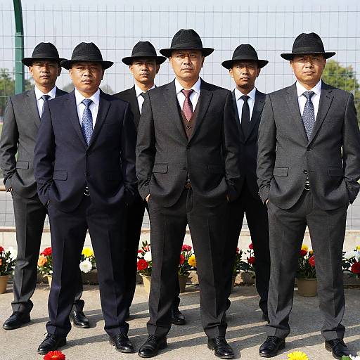 Serious Men in Suits by Wire Fence